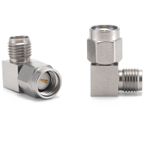 Precision Adapter SMA Male to Female Right Angle Stainless Steel Frequency up to 18GHz